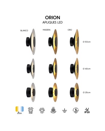 ORION * APLIQUE LED 8W 3000K NEGRO / PAN DE ORO